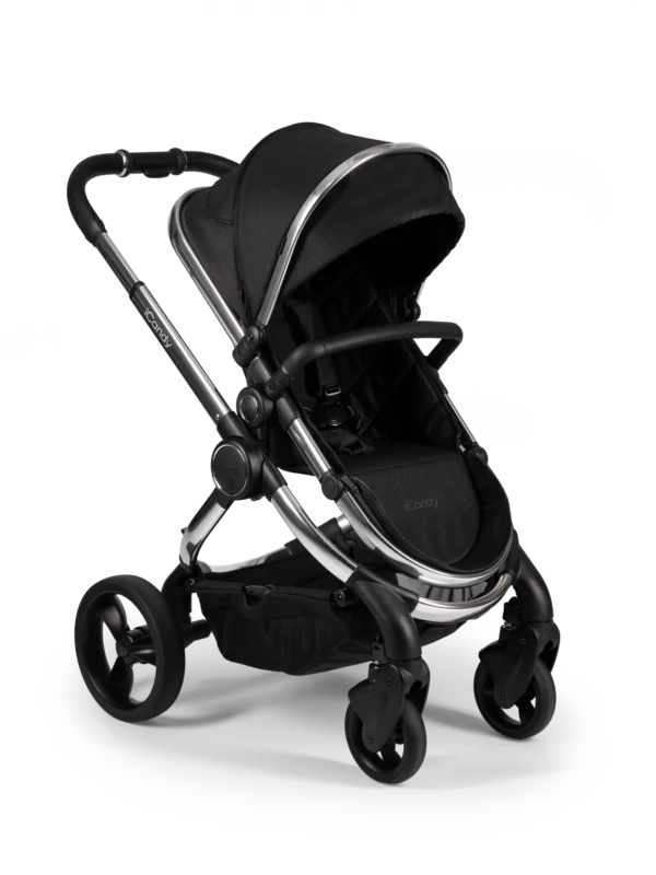 iCandy Peach 6 luxury stroller, versatile with a one-handed fold, spacious basket, adjustable handlebar, r eversible seat, and smooth suspension. Converts from single to double.