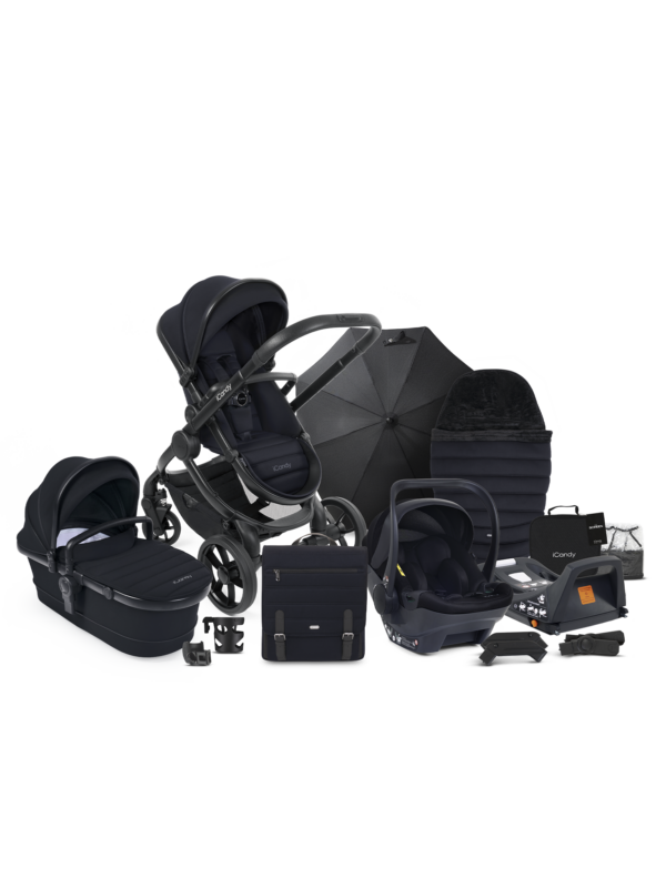 Peach 7 Black Pushchair and Carrycot - Car Seat Bundle